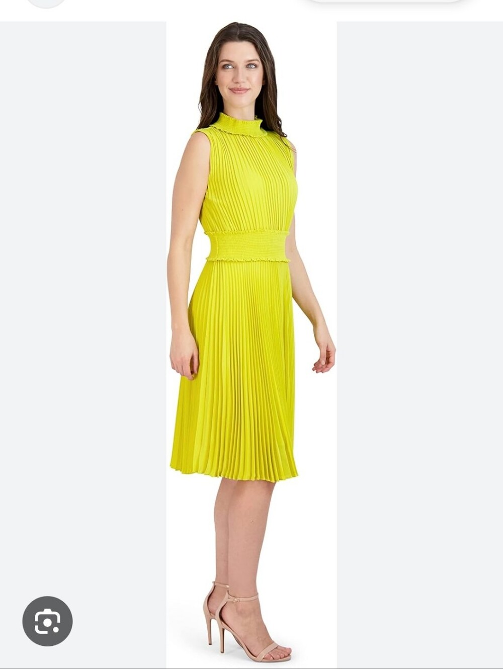 Nanette Lepore Lime Yellow Pleated Smocked Midi Dress Size 10